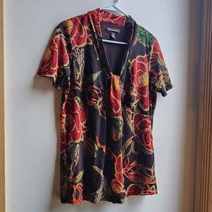 Dana Buchman Red/Brown Floral V-Neck Jersey Size Small